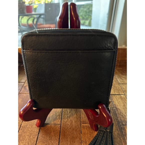 Kate Spade vintage Black Pebbled Leather Zip Arnd Tassel Wallet Polka Dot Lining - Picture 6 of 10